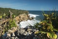 Rock clifs of insonesian seashore near the beach Ngobaran Royalty Free Stock Photo