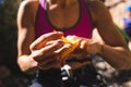 Rock climber bandages his fingers with a protection tape Royalty Free Stock Photo