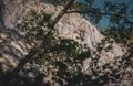 Rock climber climbing high mountains in Crni Kal Slovenia