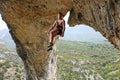 Rock climber hanging on rope