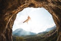 Rock climber hanging on a rope