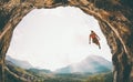 Rock climber hanging on a rope