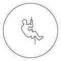 Rock climber icon black color in round circle