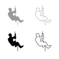 Rock climber icon outline set grey black color