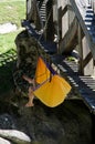 Rock climber resting hanging hammock