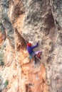 A rock climber on a rock.