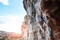 A rock climber on a rock.