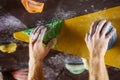 Rock climber`s hands gripping handholds Royalty Free Stock Photo