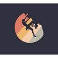 Rock climber silhouette at sunset. three colors Vector illustration