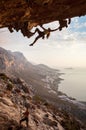 Rock climber at sunset, Kalymnos, Greece Royalty Free Stock Photo