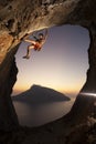 Rock climber at sunset. Kalymnos Island, Greece Royalty Free Stock Photo