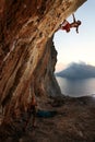 Rock climber at sunset. Kalymnos Island, Greece. Royalty Free Stock Photo