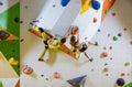 Rock climbers in climbing gym.