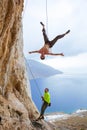 Rock climbers fooling around Royalty Free Stock Photo