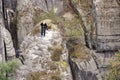 Rock climbers training on the rocks in Saxon Switzerland