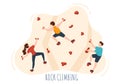 Rock Climbing with Climber Climbs Wall of Extreme Sportsmen and Sportswomen in Flat Cartoon background Illustration