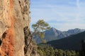 Rock climbing crag area Spectacular Cave in Geyikbayiri, Turkey Royalty Free Stock Photo