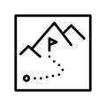 Rock climbing flat line icon. Alpinism, mountaineering, hiking equipment. Outline sign for mobile concept and web design, store