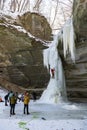 Rock Climbing, Frozen Ice Waterfall Royalty Free Stock Photo