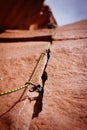 Rock climbing gear in crack Royalty Free Stock Photo