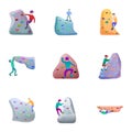 Rock climbing icon set, cartoon style Royalty Free Stock Photo