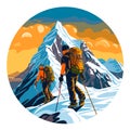 Rock climbing. A male mountaineer climbs a challenging mountain trail. Cartoon vector illustration. isolated background