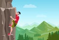 Rock Climbing man. Male on the rock. Extreme outdoor sports. Vector Illustration. Royalty Free Stock Photo