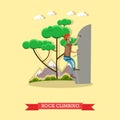 Rock climbing man, vector illustration in flat style Royalty Free Stock Photo