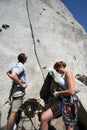 rock climbing outdoors on rock Royalty Free Stock Photo