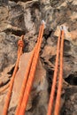 Rock climbing rope on rockwall