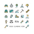 Rock Climbing Sign Color Thin Line Icon Set. Vector