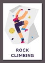 Rock climbing training on fitness simulator banner, vector illustration on white. Royalty Free Stock Photo