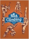 Rock climbing. Vector set - emblem and climbers.