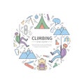 Rock-climbing web banner, sports equipment. Advertising template. Royalty Free Stock Photo