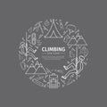 Rock-climbing web banner, sports equipment. Thin line icons. Vector illustration. Royalty Free Stock Photo