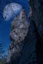 rock climbing on the rock whit moon in sky Royalty Free Stock Photo