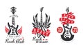 Rock Club Logo Templates Set, Heavy Rock Music Festival Retro Labels Vector Illustration Royalty Free Stock Photo