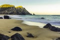 Rock on coastline of sandy Adraga beach, Portugal coast Royalty Free Stock Photo