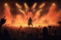 Rock concert, guitar player on stage in front of crowd, illustration generated by AI