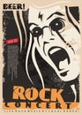 Rock concert poster design template with mad singer portrait