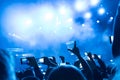 Rock concert, silhouettes of happy people raising up hands Royalty Free Stock Photo