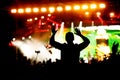 Rock concert, silhouettes of happy people raising up hands Royalty Free Stock Photo