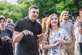 The rock concert was held in Odessa City, Ukraine, an open-air theater called the Green Theater. People on the summer terrace Royalty Free Stock Photo