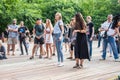 The rock concert was held in Odessa City, Ukraine, an open-air theater called the Green Theater. People on the summer terrace Royalty Free Stock Photo