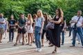 The rock concert was held in Odessa City, Ukraine, an open-air theater called the Green Theater. People on the summer terrace Royalty Free Stock Photo