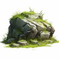 Artgerm-inspired Rock Scene With Detailed Grass Illustration