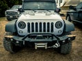 Orange Jeep Rock Crawling Royalty Free Stock Photo