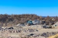 Rock crusher machine, crushing machinery, conveying crushed granite gravel stone in a granite quarry Royalty Free Stock Photo