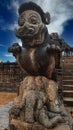 Rock-cut statue of huge Lion riding over couching elephant at entrance of  Bhoga Mandapa of Sun Temple, Konark Royalty Free Stock Photo