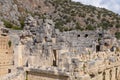 Rock-cut tombs and ancient theater in Myra. Demre, Turkey